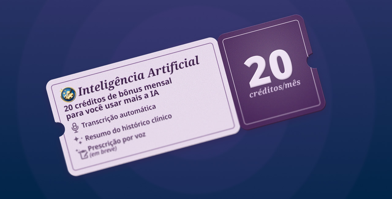 B&ocirc;nus mensal de 20 cr&eacute;ditos de IA: teste e use o HiDoctor LIVE todos os meses